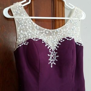 Purple long jeweled mermaid prom dress